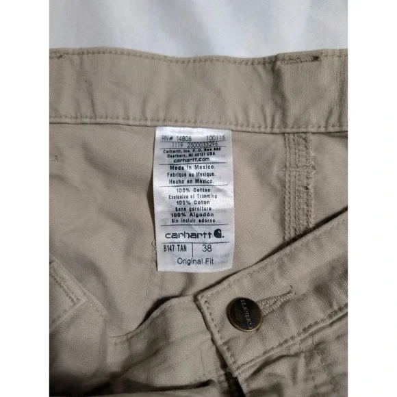 Carhartt B147 Tan Carpenter Work Shorts Mens 38 Original Fit Utility Canvas - Picture 3 of 9